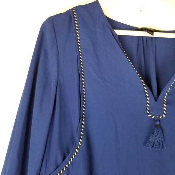 J. Crew 0 Blue Pullover Tunic Blouse Vneck long sleeve high low hem Piping - Picture 5 of 7